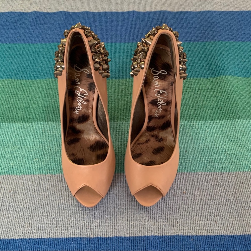 Sam Edelman nude spiked peep toe heels